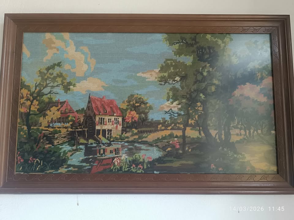 VINTAGE ΧΕΙΡΟΠΟΙΗΤΟΣ ΠΙΝΑΚΑΣ ΓΚΟΜΠΛΕΝ-ΤΟΠΙΟ ΜΕ ΝΕΡΟΜΗΛΟ